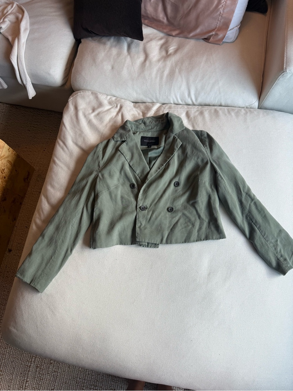Banana Republic Cropped Double-Breasted Olive Green Jacket / Blazer